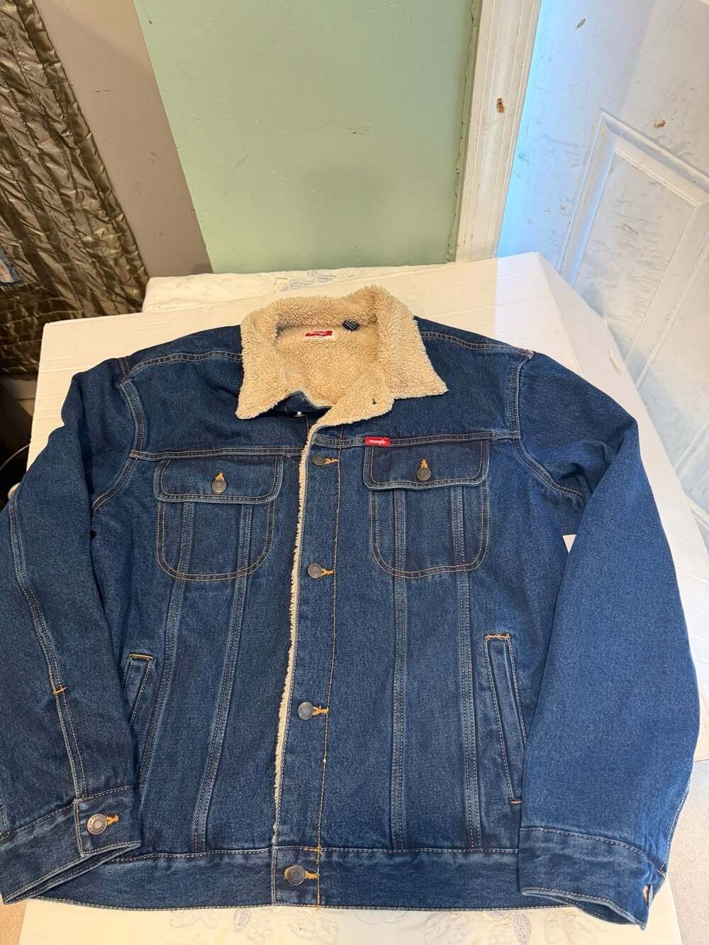 Wrangler Men's Sherpa Lined Denim Trucker Jacket - Picture 2 of 12